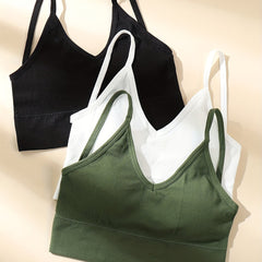 3pcs Solid Wireless Bras Comfy & Breathable Stretch Bra Women's Lingerie