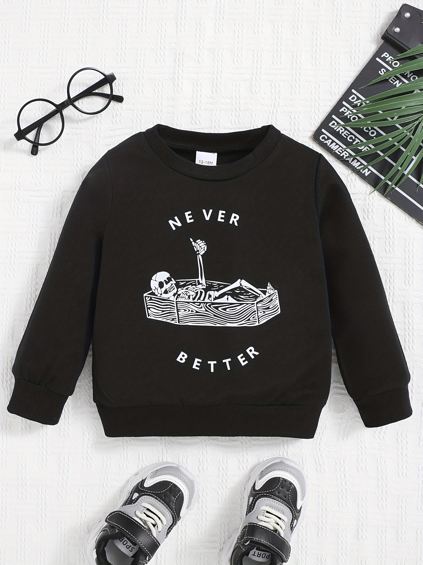 Skeleton Print Sweatshirt Halloween Party Top Baby Girls Boys T shirt