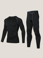 Men's Solid High Stretch Fitness Suit Long Sleeve T shirt & Yoga Legging Set