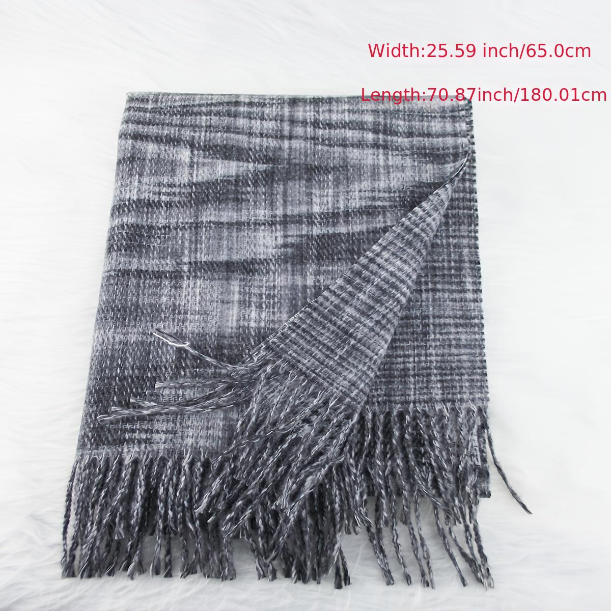 Vintage Grey Tassel Plaid Scarf Cashmere Shawl Women Windproof Headwrap