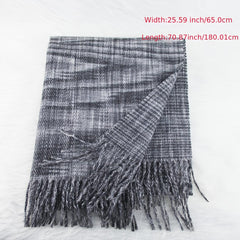 Vintage Grey Tassel Plaid Scarf Cashmere Shawl Women Windproof Headwrap
