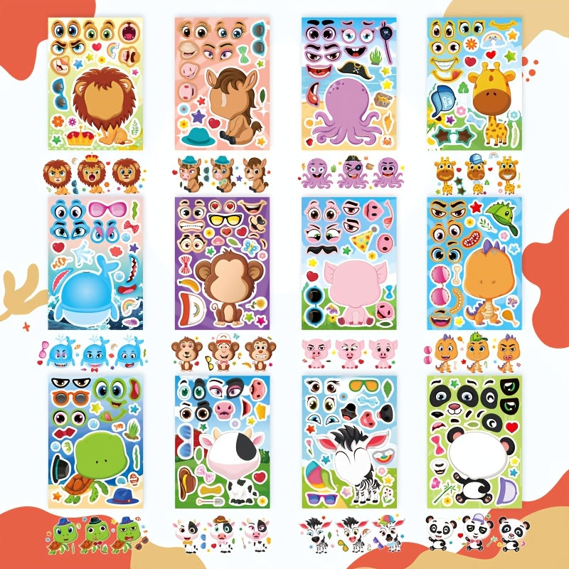 Animal Mix and Match DIY Face Stickers Single Use Rectangle Shape