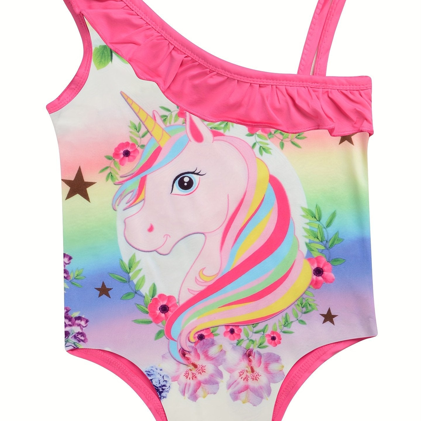 Girl's Unicorn Pattern Onesie Swimsuit Ruffle Tankini Bathing Suit