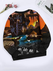 Girls Comfy Pattern Crew Neck Sweatshirt Long Sleeve Pullover