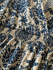 Boho Damask Print Maxi Dress Lantern Sleeve V Neck Plus Size