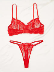 Floral Lace Lingerie Set Push Up Bra & Thongs