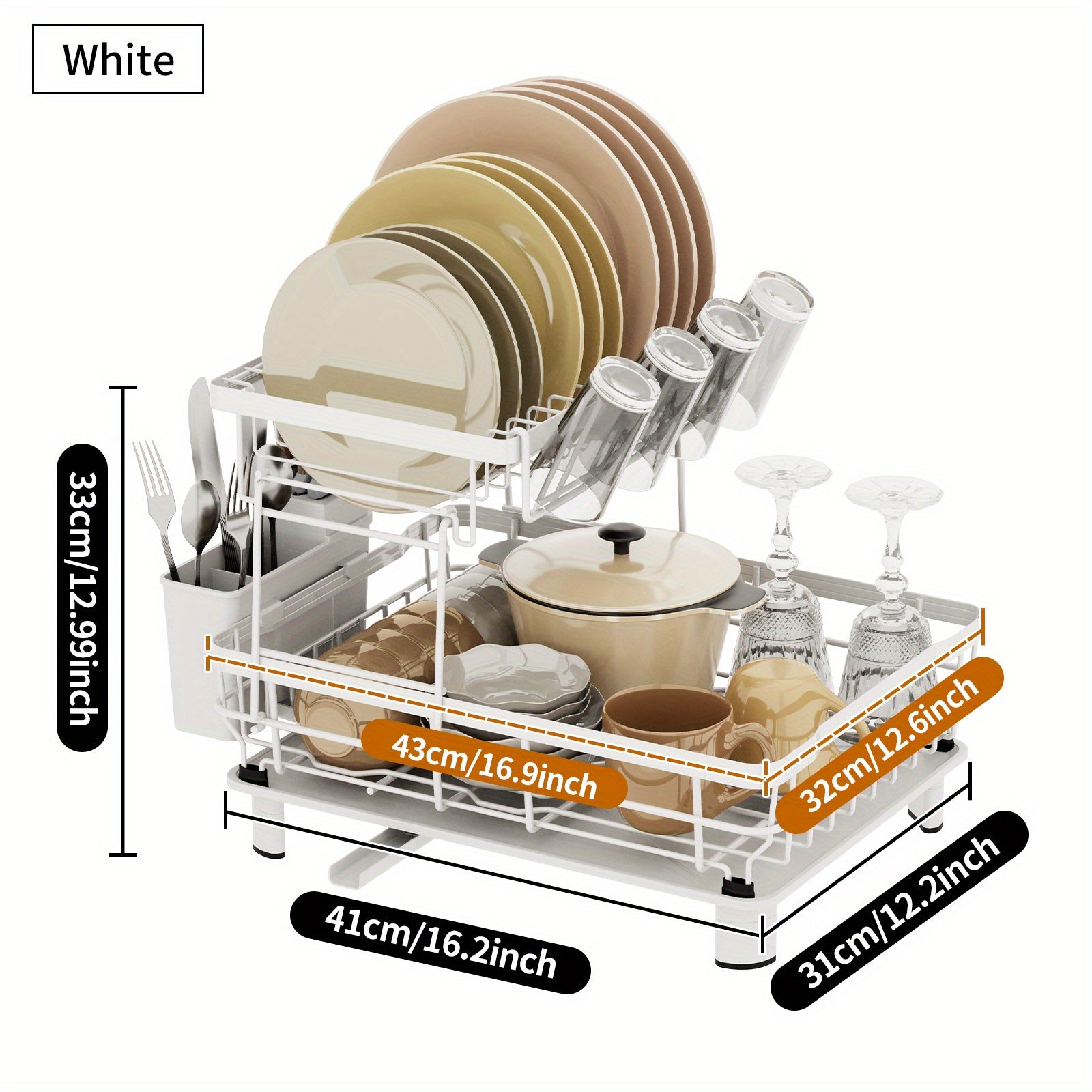 2 Tier Dish Drying Rack with Drainboard & Utensil Holder
