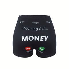Skinny Shorts Money Graphic Print Casual Shorts Women's Clothing