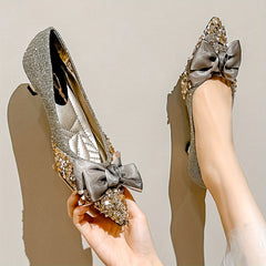 Women's Rhinestone Bowknot Kitten Heel Dress Shoes