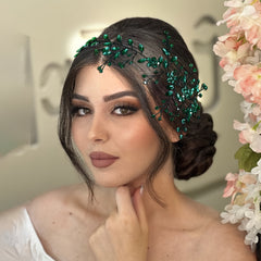 Vintage Emerald Green Bridal Headband with Sparkling Accents