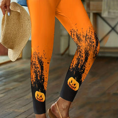 Halloween Leggings Women's Plus Funny Pumpkin Print High Rise High Str
