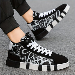 Men's Graffiti Skate Shoes Comfy Anti skid Lace Up Platform Sneakers