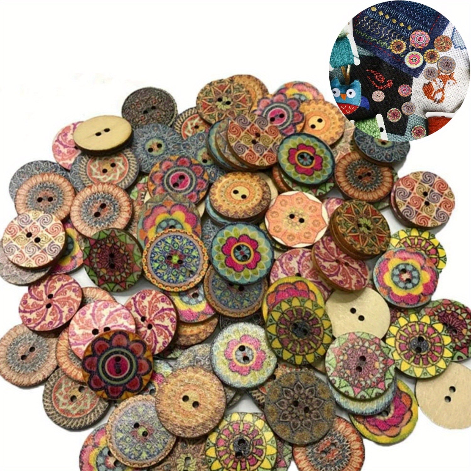 100pcs Vintage Wooden Round Buttons for Crafts Sewing Shirts Bags