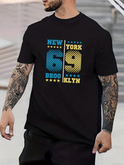 Retro Number & Letter Print Men's Graphic Crew Neck Active Tee