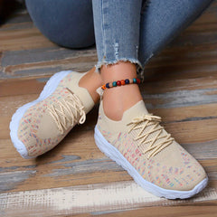Women's Knit Lace Up Sneakers Breathable Sports Shoes