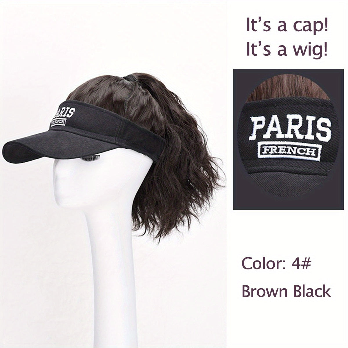 Women's Ponytail Wig Cap with Letter Embroidery Baseball Hat