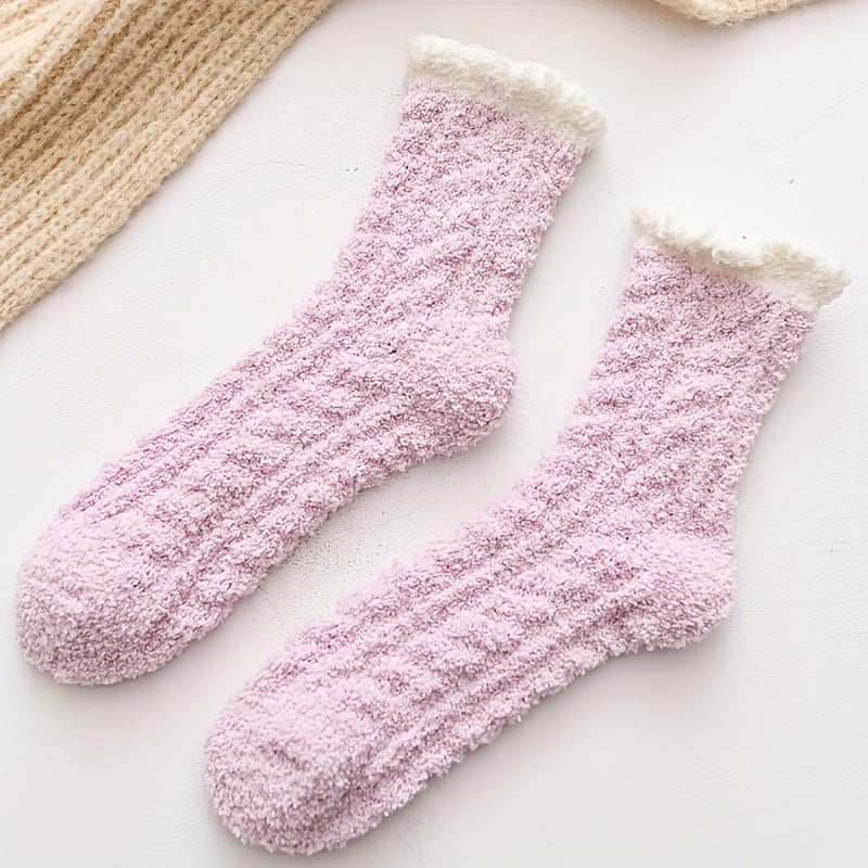 5 Pairs Mid Tube Fuzzy Floor Socks Warm & Comfy Women's Stockings