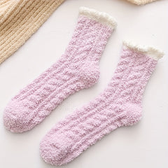 5 Pairs Mid Tube Fuzzy Floor Socks Warm & Comfy Women's Stockings