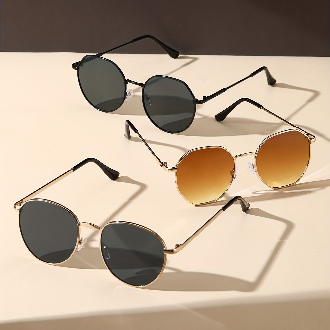 3 Pairs Round Metal Sunglasses UV400 Sun Shades