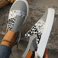 Leopard & Snakeskin Patchwork Canvas Shoes Low Slip Casual Flats