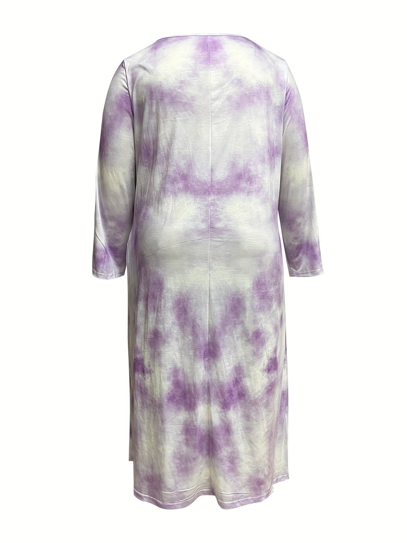 Tie Dye & Heart Print Long Sleeve Nightdress With Pockets