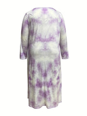 Tie Dye & Heart Print Long Sleeve Nightdress With Pockets