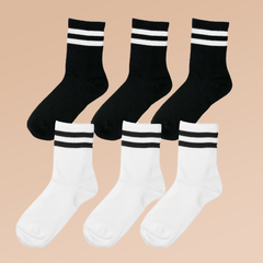 6 Pairs Women's Striped Casual Sporty Mid Tube Socks