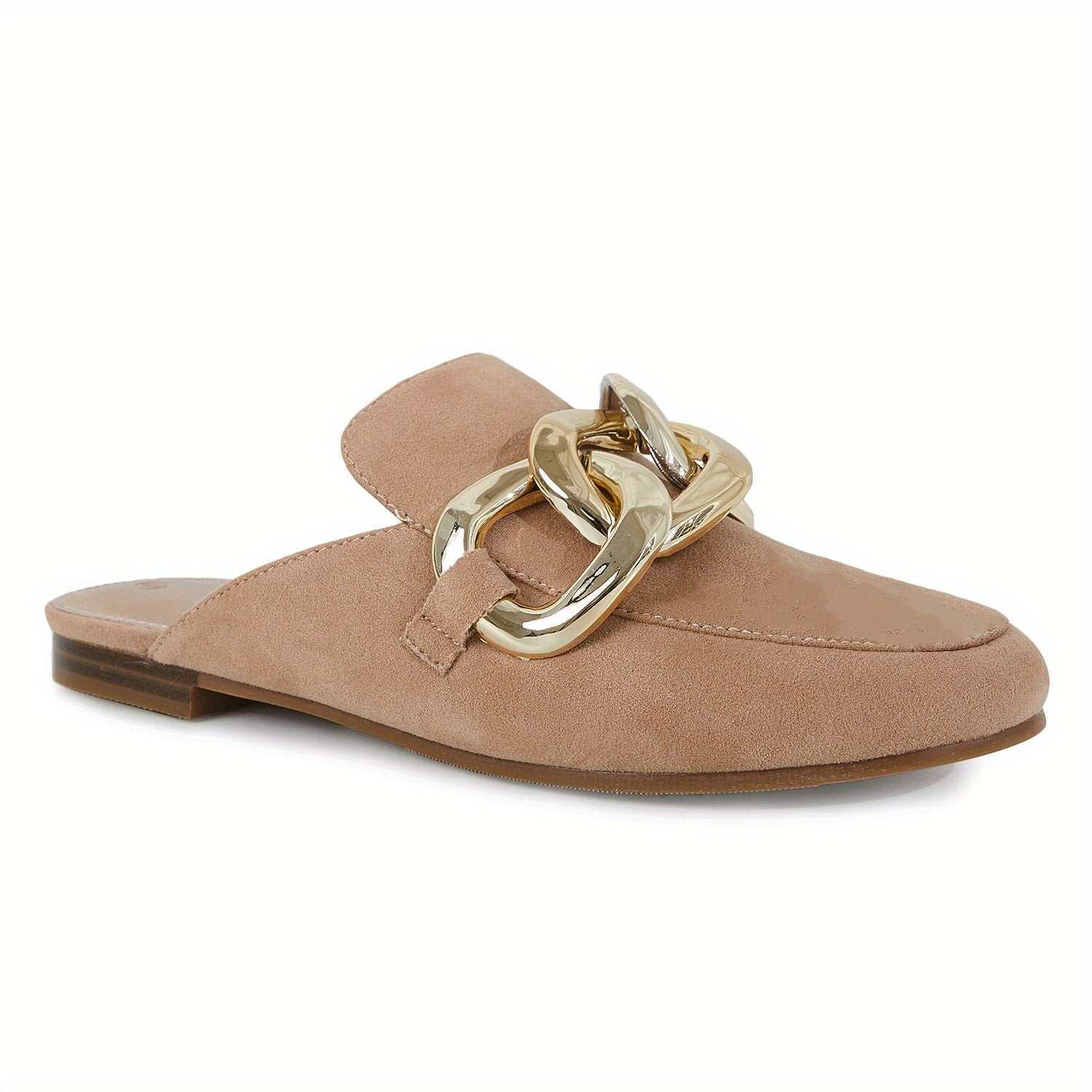 Women's Chain Decor Flat Mules Closed Toe Slip On Shoes