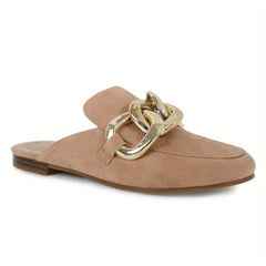 Women's Chain Decor Flat Mules Closed Toe Slip On Shoes