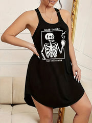 Halloween Skull & Coffee Print Lounge Dress