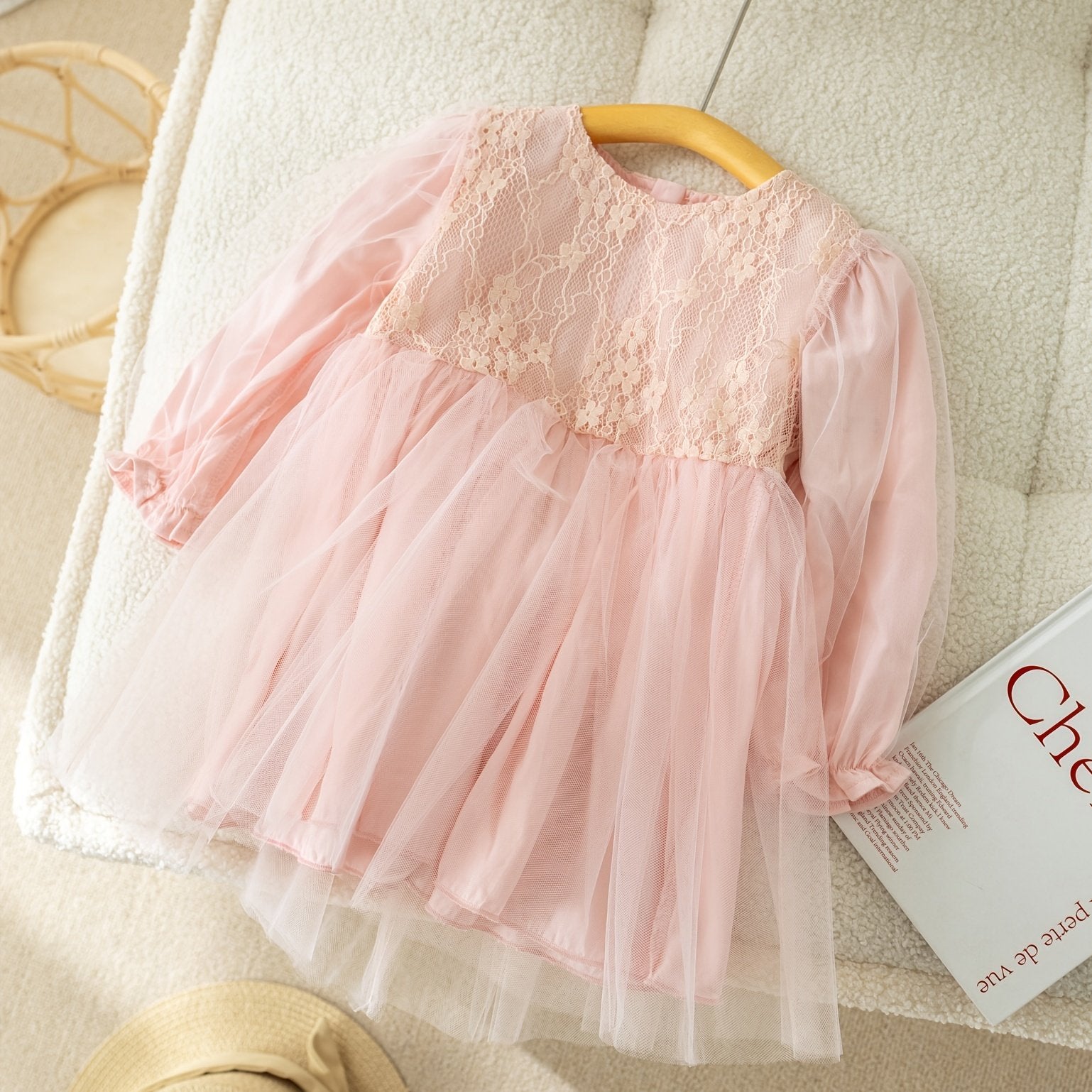 Toddler Lace Princess Dress Mesh Patchwork Long Sleeve