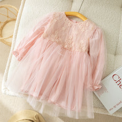 Toddler Lace Princess Dress Mesh Patchwork Long Sleeve