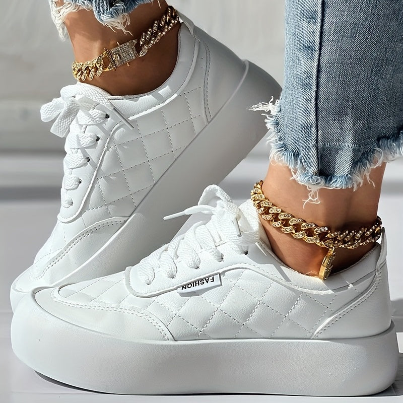 Women's Plaid Sneakers Casual Lace Up Quilted Shoes Women's Outdoor Shoes