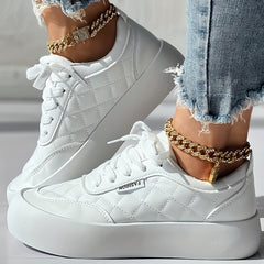 Women's Plaid Sneakers Casual Lace Up Quilted Shoes Women's Outdoor Shoes
