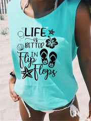 Letter Print Tank Top Crew Neck Sleeveless Summer Beach Women's Tank Top
