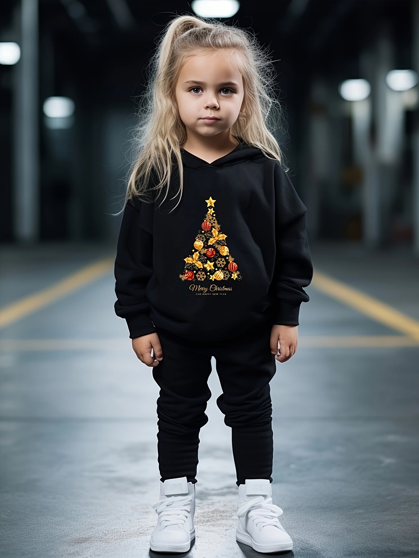 Girls 2pcs Hoodie Jogger Pants Set for Christmas, Sports, Spring and Fall