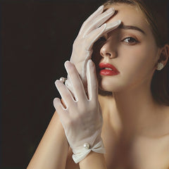 Faux Pearl Mesh Full Finger Wedding Gloves