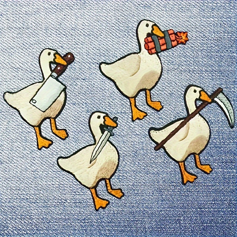 4pcs Funny Animal Embroidered Patches Goose Morale Hook And Loop