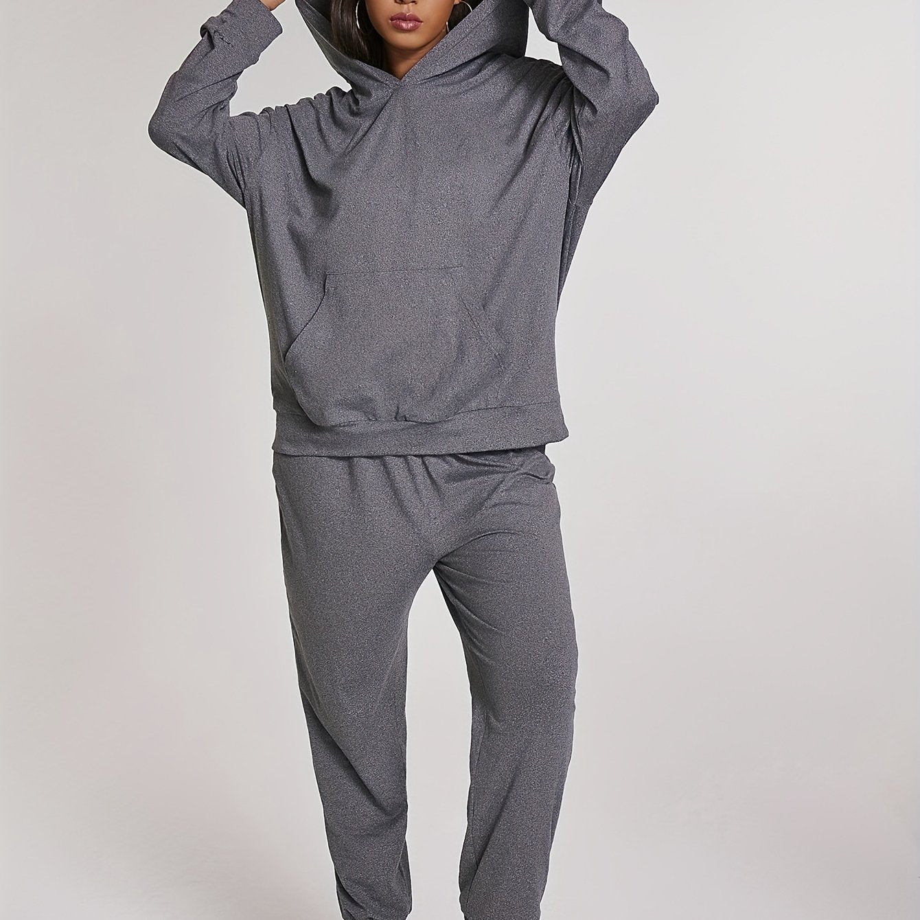 Hooded Sweatshirt & Joggers Set Solid Long Sleeve Outfits