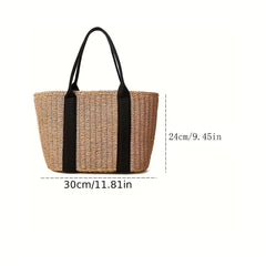 Straw Woven Summer Beach Tote Large Capacity Shoulder Bag Women's Rattan Handbag