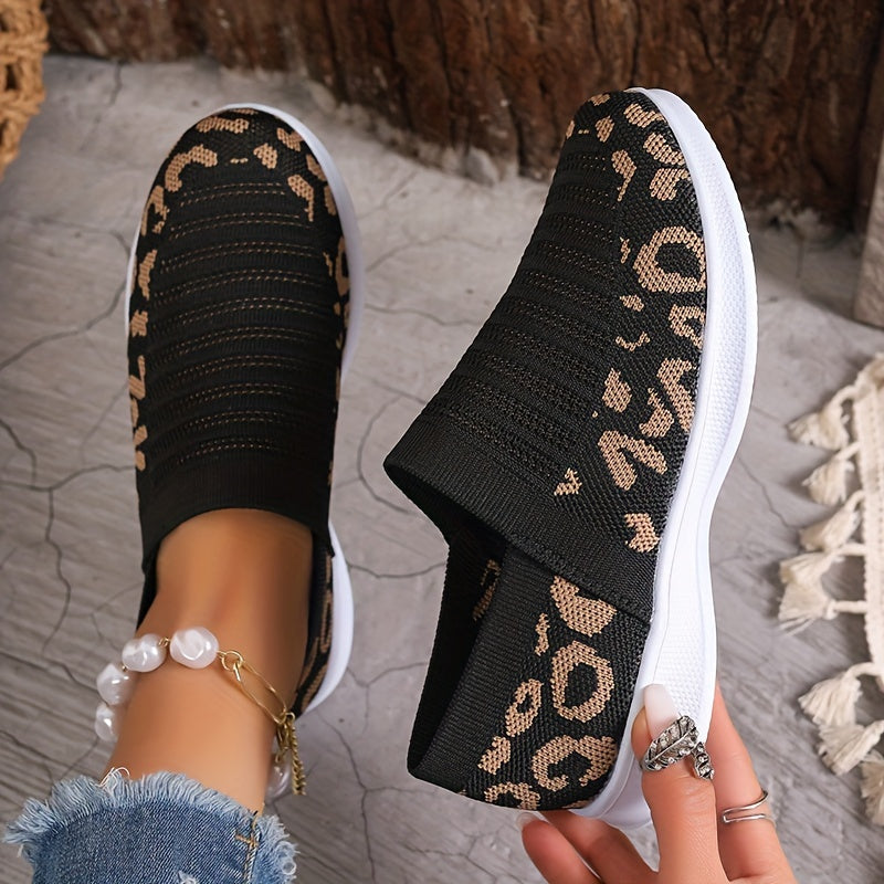 Leopard Print Slip on Sneakers for Women, Non-Slip Walking Shoes