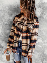 Women's Plus Plaid Print Long Sleeve Button Up Lapel Collar Shirt