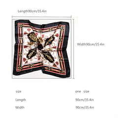 Chain Print Satin Square Scarf Large Shawl Silk Head Wrap