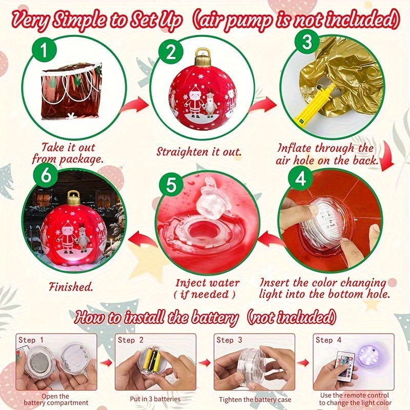 24" Rechargeable 16 Colors LED Light Inflatable Christmas Ball