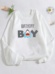 Shark And BIRTHDAY BOY Print Boys Sweatshirt Long Sleeve Crew Neck Tops