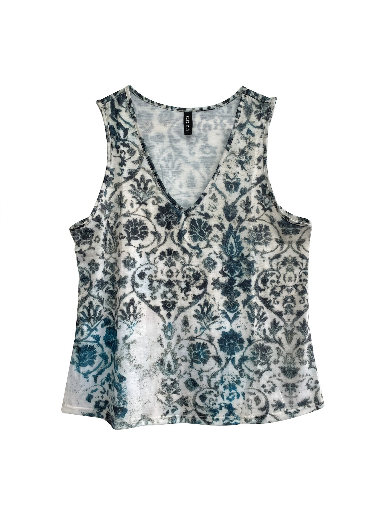 Floral Print V Neck Tank Top Casual Loose Summer Tank Top Women's Clothing