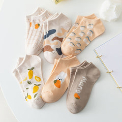 6 Pairs Cartoon Print Short Socks Women's Ankle Socks Stocking & Hosiery