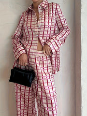 Plaid Print Shirt & Pants Outfit 2 Piece Set