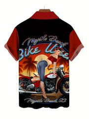 Men's Retro Print Camp Collar Bowling Shirt
