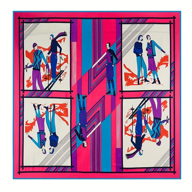54cm Portrait Pattern Square Scarf Mature Silk Feeling Soft Shawl